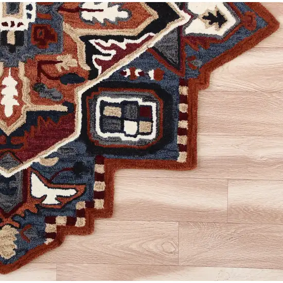 5' Maroon and Blue Medallion Area Rug Photo 3