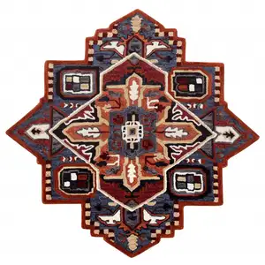 Photo of 5' Maroon and Blue Medallion Area Rug