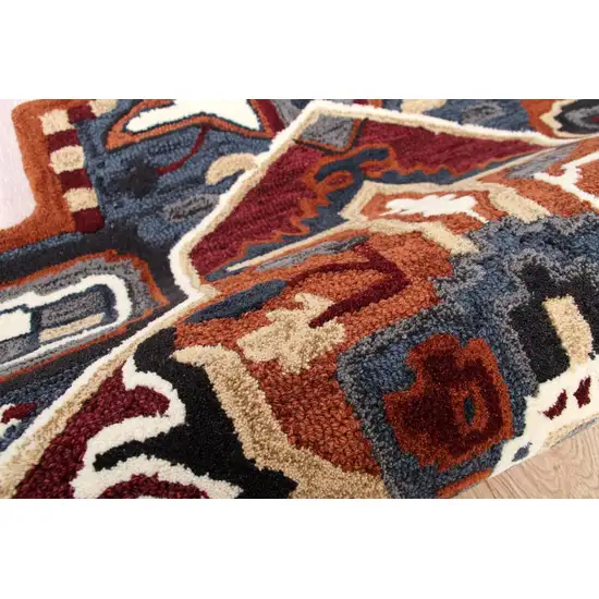 5' Maroon and Blue Medallion Area Rug Photo 5