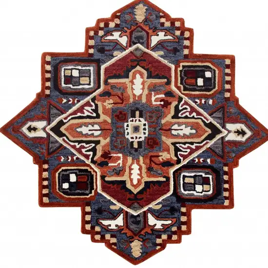 7' Maroon and Blue Medallion Area Rug Photo 6