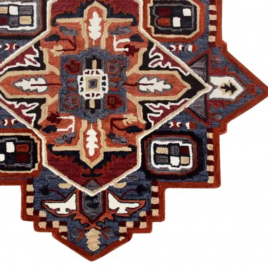 7' Maroon and Blue Medallion Area Rug Photo 5