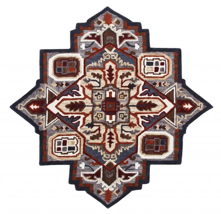 5' Maroon and Gray Medallion Area Rug Photo 1