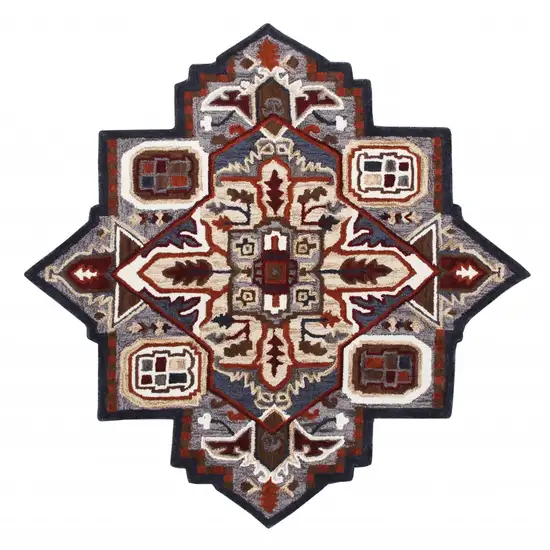 5' Maroon and Gray Medallion Area Rug Photo 1