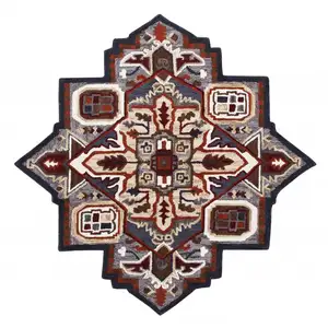 Photo of 5' Maroon and Gray Medallion Area Rug