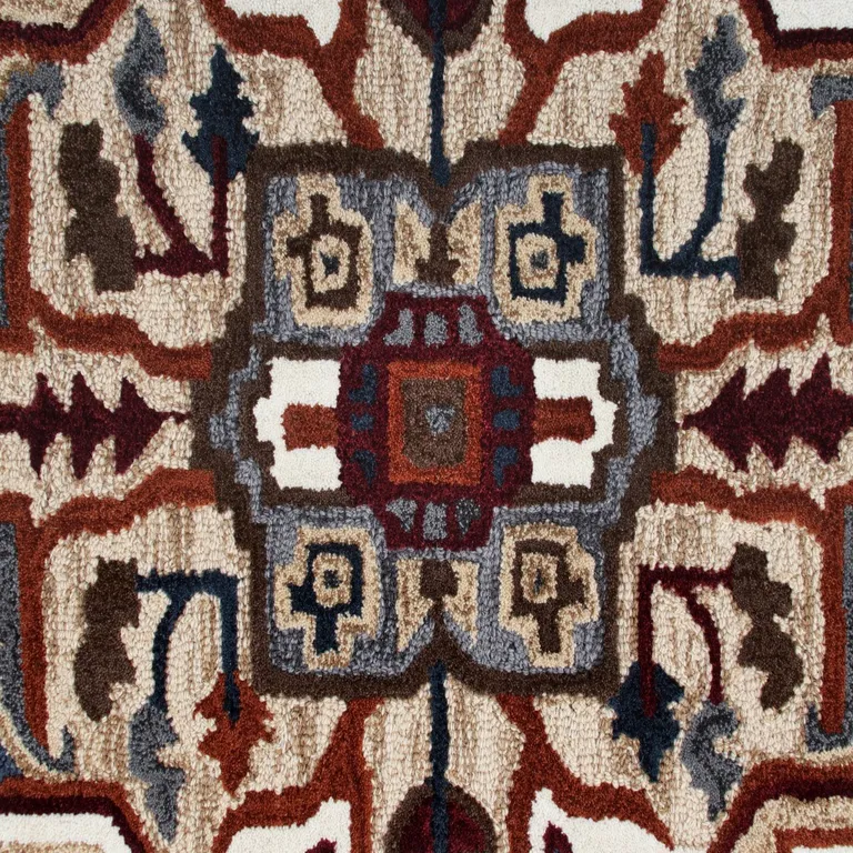 5' Maroon and Gray Medallion Area Rug Photo 2