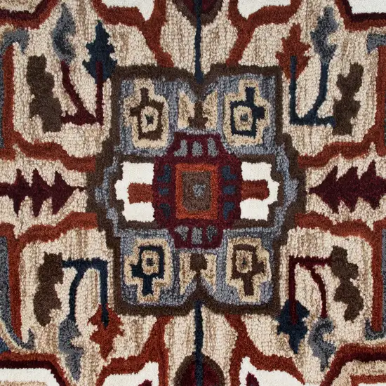 5' Maroon and Gray Medallion Area Rug Photo 2