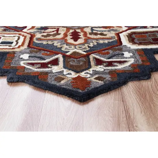 7' Maroon and Gray Medallion Area Rug Photo 5