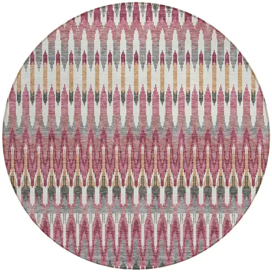 8' Mauve Merlot And Ivory Round Southwestern Washable Indoor Outdoor Area Rug Photo 6