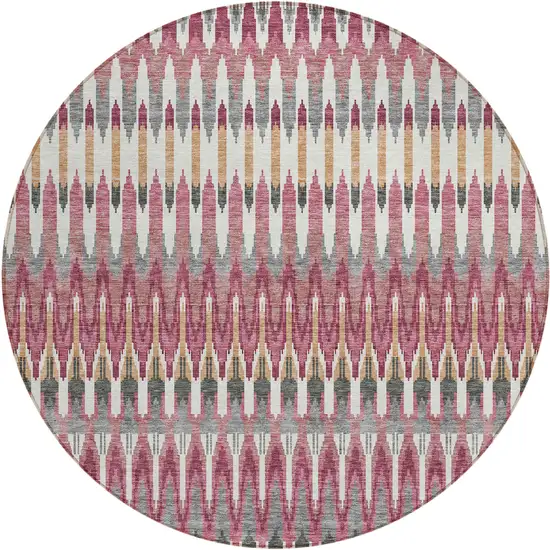 8' Mauve Merlot And Ivory Round Southwestern Washable Indoor Outdoor Area Rug Photo 2