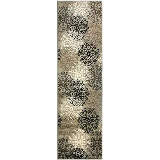 8' Medallion Power Loom Stain Resistant Runner Rug Photo 1