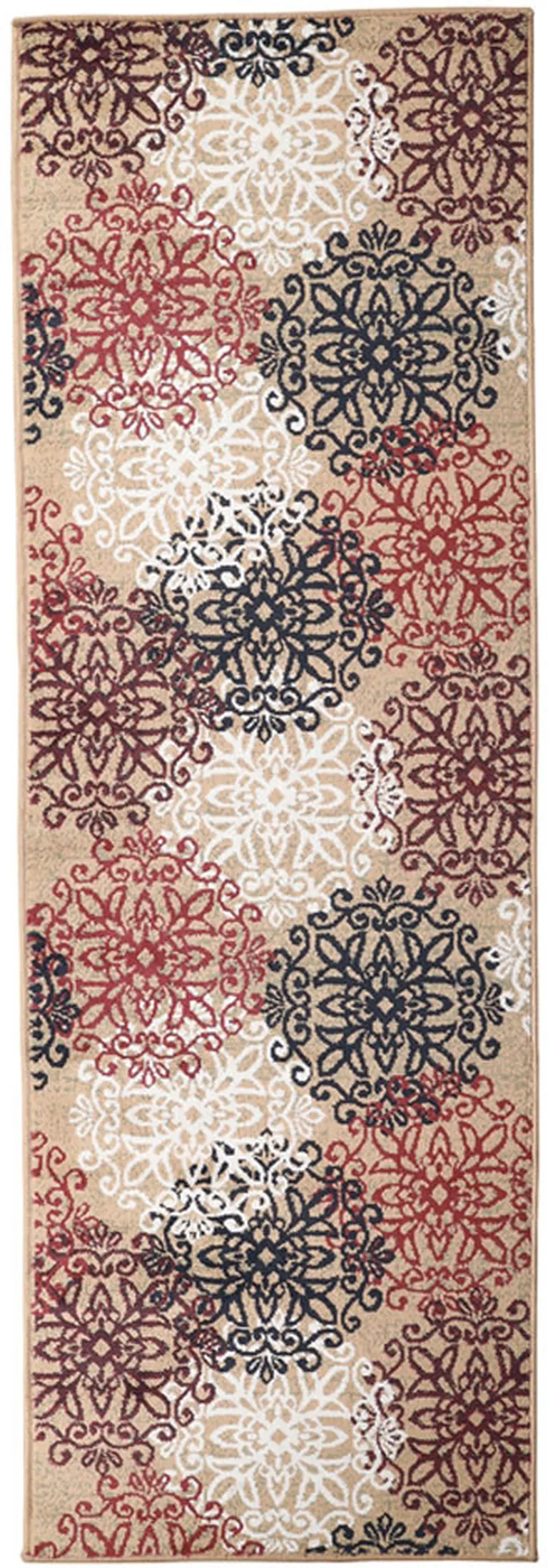 8' Medallion Power Loom Stain Resistant Runner Rug Photo 1