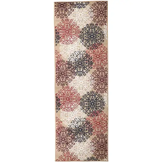 8' Medallion Power Loom Stain Resistant Runner Rug Photo 1