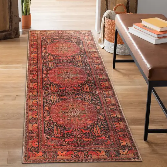 7' Medallion Stain Resistant Runner Rug Photo 2