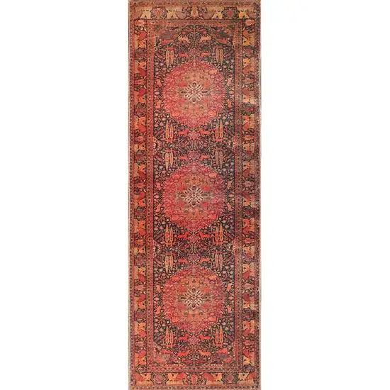 7' Medallion Stain Resistant Runner Rug Photo 1