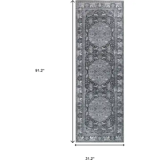 7' Medallion Stain Resistant Runner Rug Photo 7