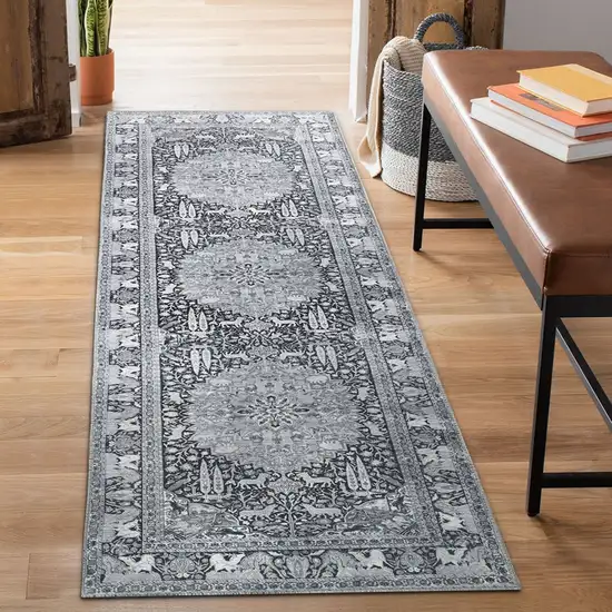 7' Medallion Stain Resistant Runner Rug Photo 2