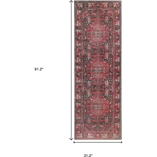 7' Medallion Stain Resistant Runner Rug Photo 6