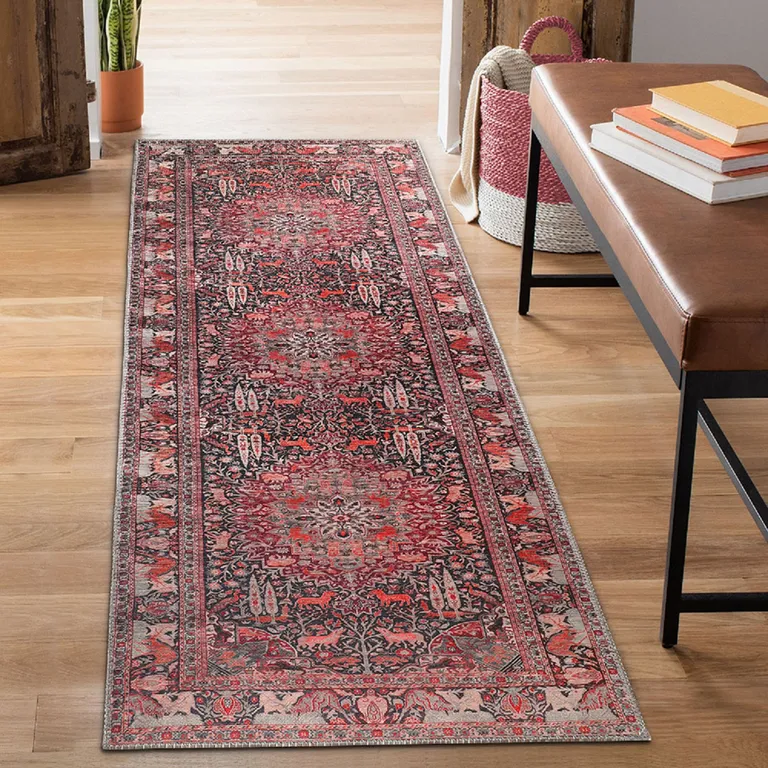 7' Medallion Stain Resistant Runner Rug Photo 2