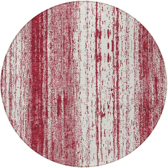 8' Merlot And Ivory Round Striped Washable Indoor Outdoor Area Rug Photo 5