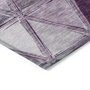 Photo of 8' Merlot Purple And Lavender Round Geometric Washable Indoor Outdoor Area Rug