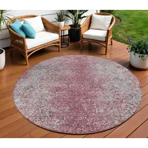 Photo of 8' Merlot Silver And Gray Round Oriental Washable Indoor Outdoor Area Rug