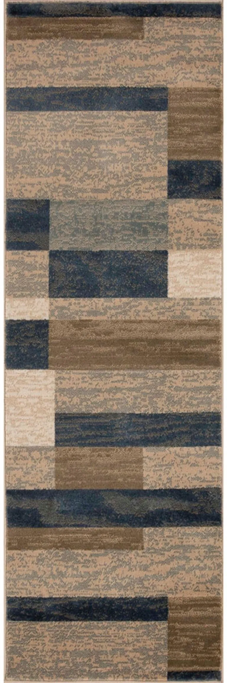 8' Midnight Navy Patchwork Power Loom Stain Resistant Runner Rug Photo 1