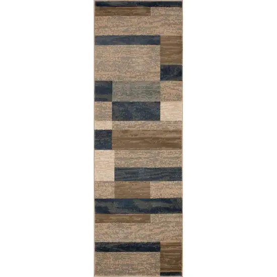 8' Midnight Navy Patchwork Power Loom Stain Resistant Runner Rug Photo 1