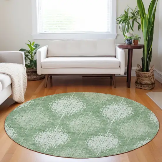 8' Mint Green And Fern Green Round Ikat Washable Indoor Outdoor Area Rug Photo 6