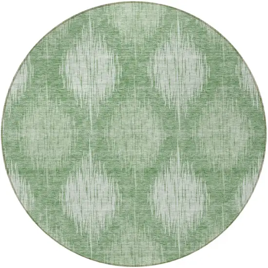 8' Mint Green And Fern Green Round Ikat Washable Indoor Outdoor Area Rug Photo 4