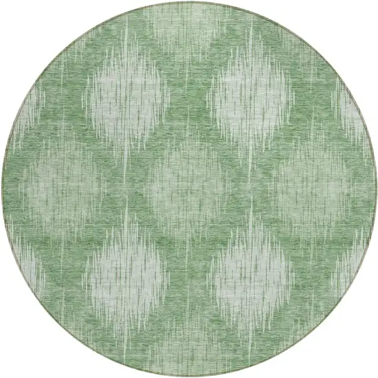 8' Mint Green And Fern Green Round Ikat Washable Indoor Outdoor Area Rug Photo 2