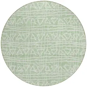 Photo of 8' Mint Green Artichoke Green And Ivory Round Geometric Washable Indoor Outdoor Area Rug