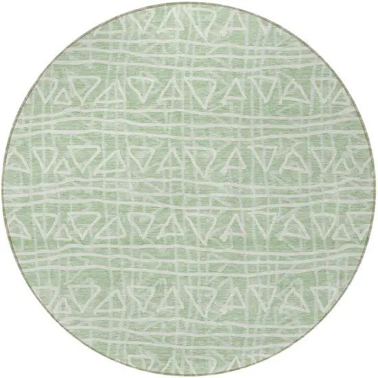 8' Mint Green Artichoke Green And Ivory Round Geometric Washable Indoor Outdoor Area Rug Photo 5