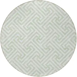 Photo of 8' Mint Green Artichoke Green And Ivory Round Geometric Washable Indoor Outdoor Area Rug