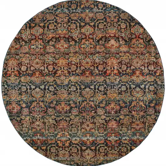 8' Multi And Blue Round Abstract Power Loom Stain Resistant Area Rug Photo 4