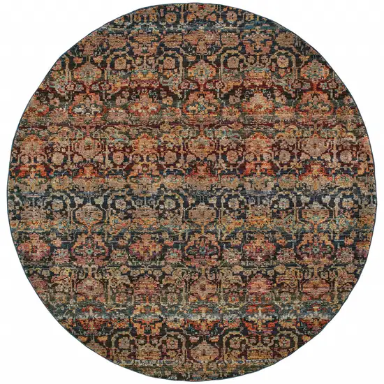 8' Multi And Blue Round Abstract Power Loom Stain Resistant Area Rug Photo 1