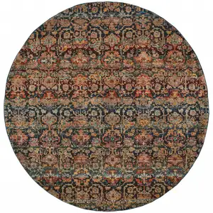 Photo of 8' Multi And Blue Round Abstract Power Loom Stain Resistant Area Rug