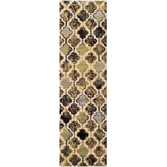 8' Multi-Colored Quatrefoil Power Loom Distressed Stain Resistant Runner Rug Photo 1