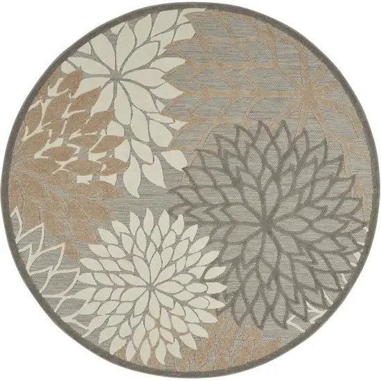 10' Natural Round Floral Power Loom Area Rug Photo 1