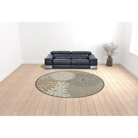 10' Natural Round Floral Power Loom Area Rug Photo 2