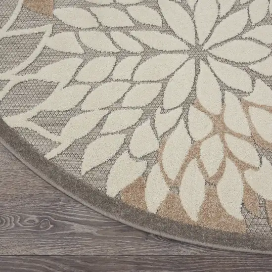 10' Natural Round Floral Power Loom Area Rug Photo 5