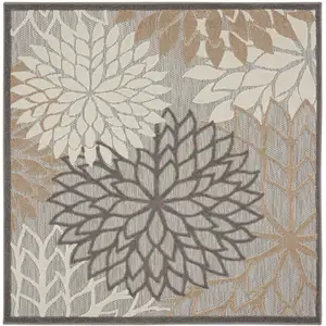 Photo of 5' Natural Square Floral Power Loom Area Rug