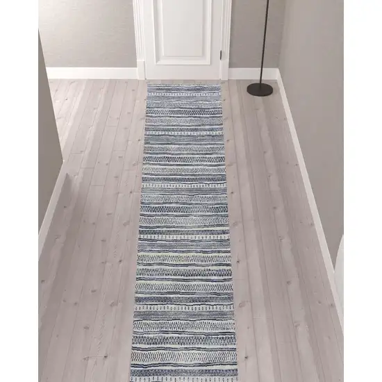 15' Navy Blue Abstract Runner Rug Photo 1