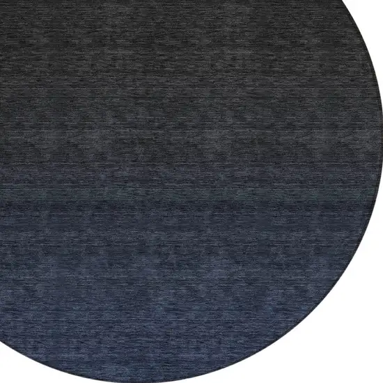 8' Navy Blue And Charcoal Round Abstract Washable Indoor Outdoor Area Rug Photo 4