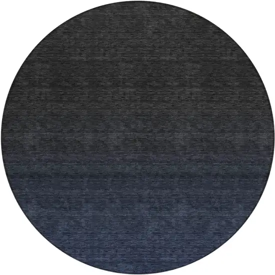 8' Navy Blue And Charcoal Round Abstract Washable Indoor Outdoor Area Rug Photo 2