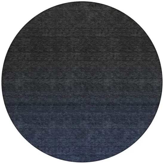 8' Navy Blue And Charcoal Round Abstract Washable Indoor Outdoor Area Rug Photo 5