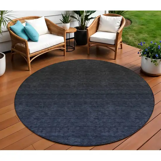 8' Navy Blue And Charcoal Round Abstract Washable Indoor Outdoor Area Rug Photo 1