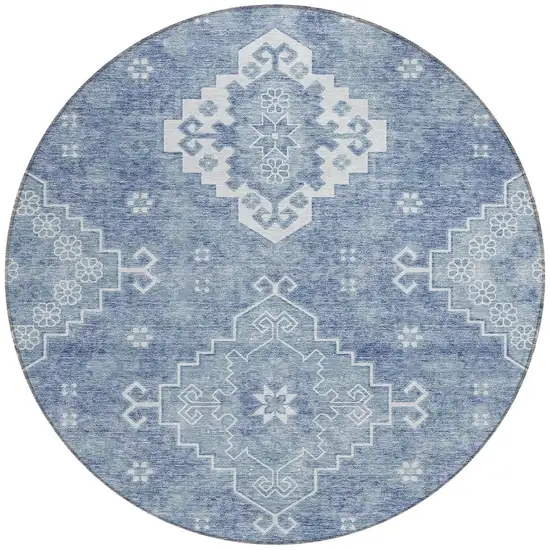 8' Navy Blue And Denim Blue Round Medallion Washable Indoor Outdoor Area Rug Photo 4