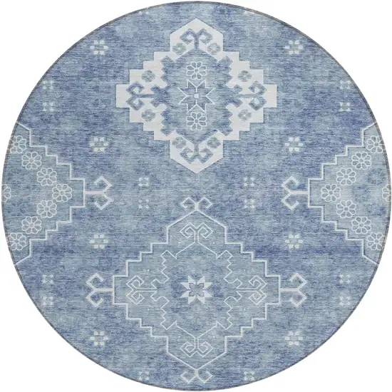 8' Navy Blue And Denim Blue Round Medallion Washable Indoor Outdoor Area Rug Photo 2