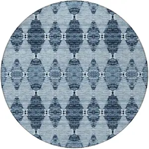 Photo of 8' Navy Blue And Denim Blue Round Moroccan Washable Indoor Outdoor Area Rug