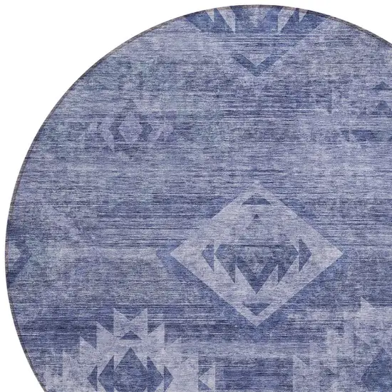 8' Navy Blue And Denim Blue Round Southwestern Washable Indoor Outdoor Area Rug Photo 4